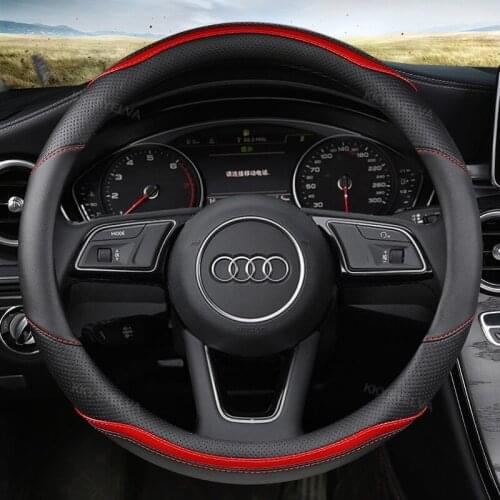 38CM Carbon Fiber Leather Sport Car Steering Wheel Cover Non-slip for Audi A1 8X A2 A3 A4 A5 A6 Q3 Q5 Q2 Avant Auto Accessories