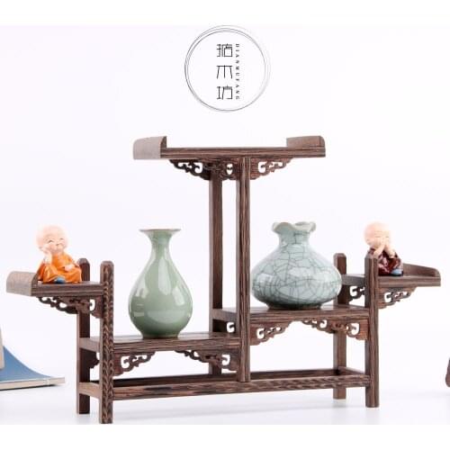Multi Chinese Retro Storage Rack Chicken Wing Solid Wood Purple Teapot Tea Set Shelf Racks Display Stand Organizer