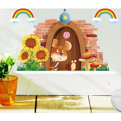 Cute Cartoon Little Mouse House Wall Stickers Baby Corner Kindergarten Door Childrens Room Wall Decal Sticker 25*37cm