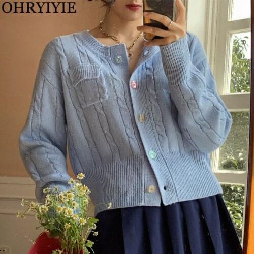 OHRYIYIE O-Neck Sweater Women Knit Cardigan Autumn Winter 2021 Fashion Korean Long Sleeve Basic Cardigans Lady Fall Knitted Coat