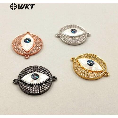 WT-JF251 WKT Wholesale Fashion Evil Eye Round Shape White Shell Bracelet Connector Cubic Zircon Micor Pave Necklace Jewelry