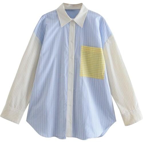 Summer Women T-Shirts Long Sleeve Striped Color Patchwork Casual OL Style Spring Autumn Streetwear Female Blouse C2657