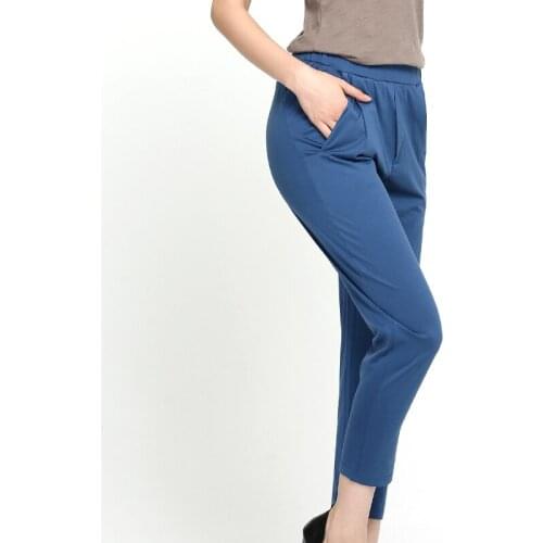 Silk Plus Cotton Casual Pants Womens Comfortable Slim Cropped Trousers Solid Color Thin Breathable Suit Pants TGJ-009