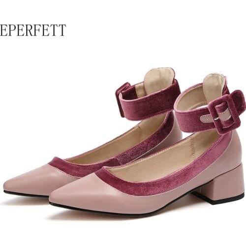 EPERFETT 2019 womens shoes Pointed toe strap womens shoes office classic comfortable middle heel shoes