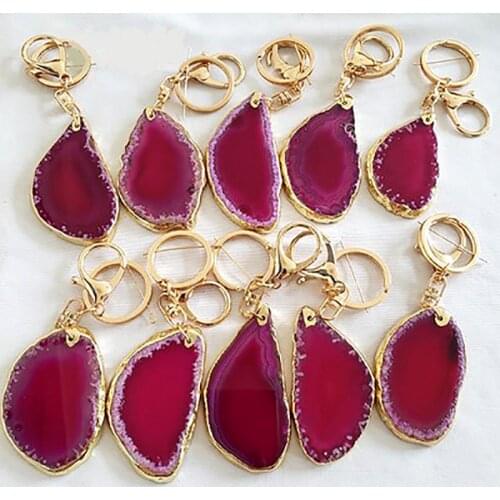 1Pcs Rosered Gems Crafts Stone Pad Semi Agate Slice Onyx Key Chain Pendants Customed with Carving