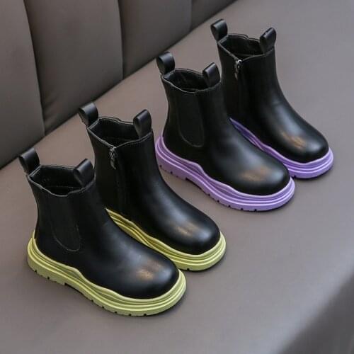 2021 High Quality PU Leather Children Martin Boots New Arrival Kids Girls Shoes Side Zipper Winter Boots Boys Shoes Child E07241