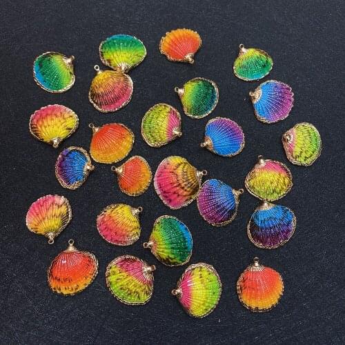 5pcs Exquisite Natural Rainbow Shell Pendant with Gold-plated Edges DIY Handmade Jewelry Making Necklace Pendant Earrings20-25mm