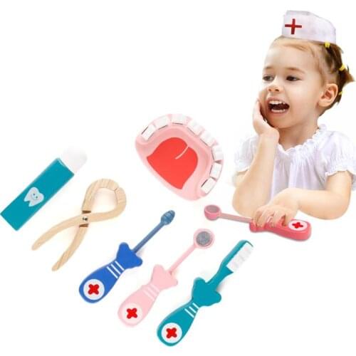6PCS Children Role Play Wooden Toys Pretend Play Dentist Nurse Kit Kids Puzzle Toy Gifts