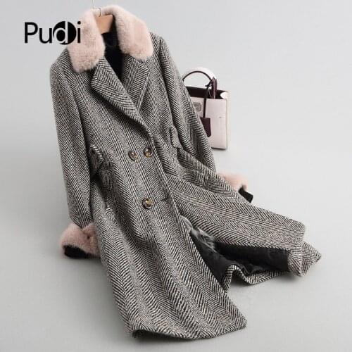 A18123 womens winter warm Wool overcoat with fox collar sheep fur lining coat lady coat jacket overcoat