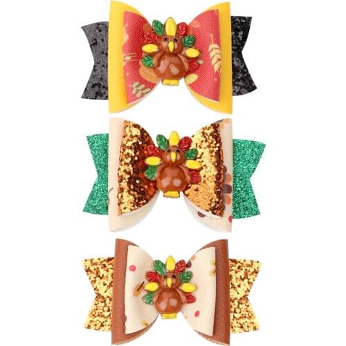 Cartoon Glitter Hair Accessories 3" Easter Glitter Feather Hair Bows Clips For Girls Kids Children Bling Cute Hairgrips Pins