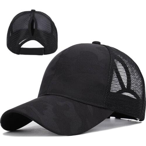 Ponytail Baseball Cap for Womens Adjustable Vintage Trucker Distressed High Mesh Messy Bun Velcro Ponycap