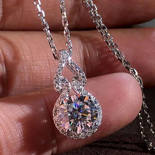 18K White Gold Women Pendants Necklaces Moissanite Diamond 0.5 1 2 3 4 5 Carat Round Gourd Wedding Engagement Party Gift