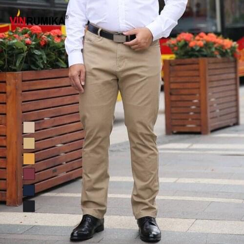 2020 Autumn Business Mens Casual Straight High Quality Cotton Professional Work Black Blue Long Trousers Spring Man Khaki Pants