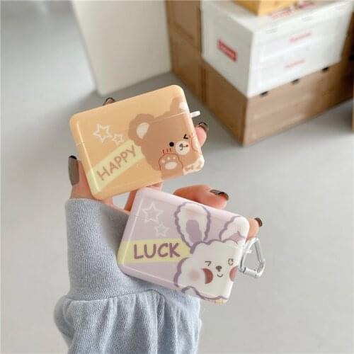 Cute Cartoon bear Earphone Case for Airpods 1 2 Wireless Headphone Cover for airpods Pro Rabbit animal Couple Charging Box Cover
