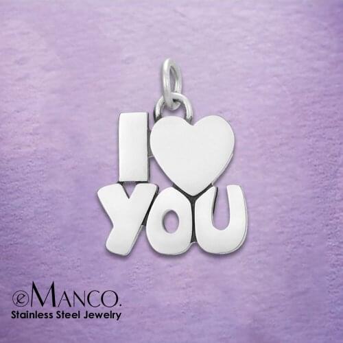 EManco Love Charms Emotional text 316L Stainless Steel Pendant Necklace Accessaries Bracelet Charm for DIY Jewelry Making