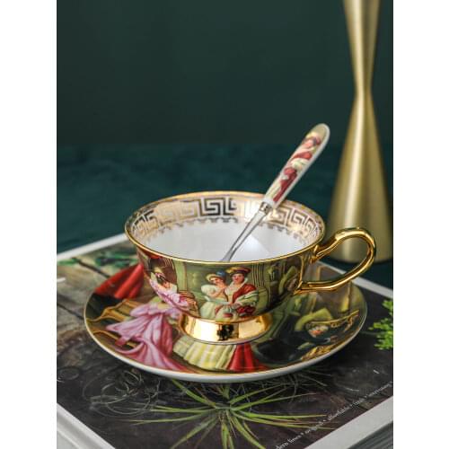 Europe Coffee Cups Saucer Set Retro Figure Painting Bone China English Afternoon Tea Party Porcelain Teacup Home Drinking Gift