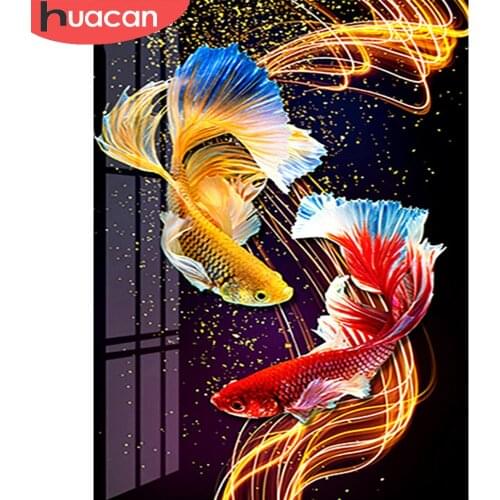 HUACAN 5D Diamond Embroidery Fish Full Drill Mosaic Handmade Diamond Art Painting Animal Home Decor Gift