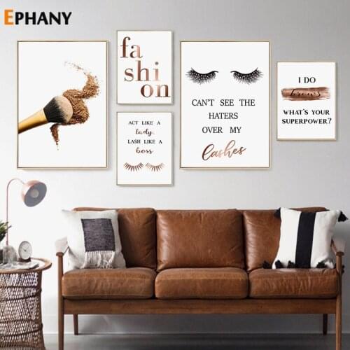 Brown Fashion Lady Poster Eyelash Lips Makeup Print Canvas Art Painting Wall Art Picture Modern Women Bedroom Home Decor