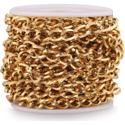 1M Width 7mm Thick Stainless Steel Gold Curb Chain NK 1:1 Cuban Chains for Man DIY Necklace Bracelet Jewlery Making Supplies