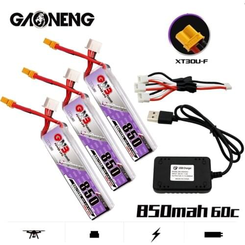GNB 3S 11.4V HV LiPo Battery + Charger 850mAh 60C MAX 120C With XT30U-F Plug For RC Quadrotor Airplane FPV Racing Drone Parts