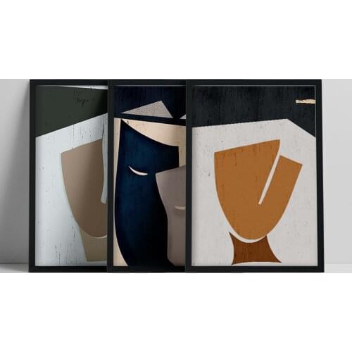 Abstract Mask Portraitt Set, Minimalist Beige Gray Wall Art Print, Modern Collage, Set of 3 Print, Contemporary Artwork