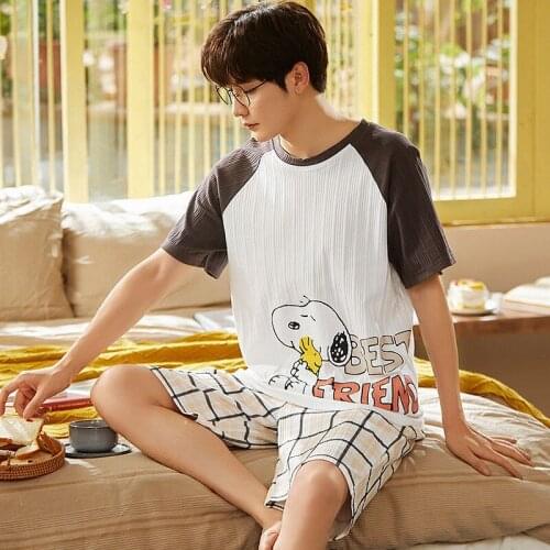 Night Suit 2021 New Couple Night Wear Pajamas Women Cotton Short-Sleeve Shorts Set Plus Size 3XL Casual Home Wear Mens Sleepwear