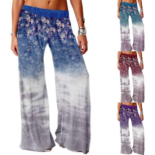 2021 New Womens Comfy Print Pajama Pants Stretch Drawstring Palazzo Lounge Wide Leg Pant High Quality Loose Comfy Daily Pant