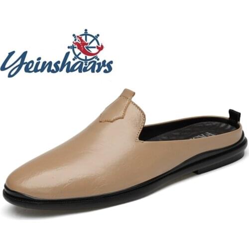New Mens Slippers Genuine Leather Breathable Half Drag Men Shoes Luxury Loafers Summer Outdoor Slippers Casual Flats Loafers Men