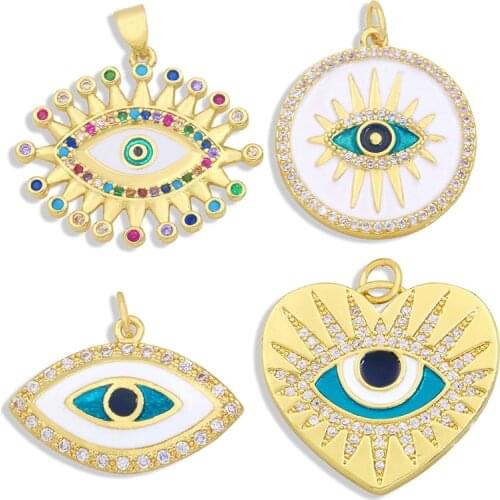 OCESRIO Brass CZ Evil Eye Charms for Jewelry Making Wholesale Blue Eye Pendant for Necklace Making DIY Mexican Jewelry pdta347