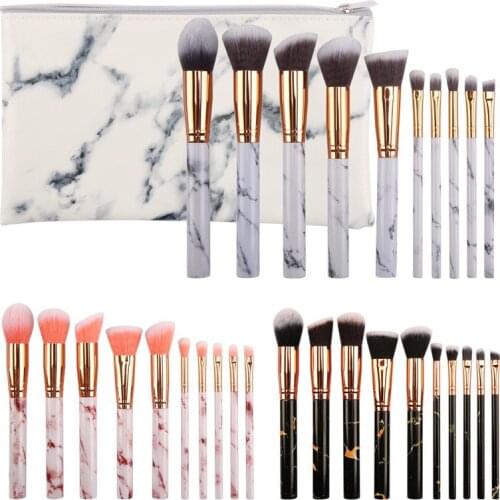 Portable Makeup Brush Marbled Makeup Brush 10 PCS Eye Shadow Foundation and Blush Blend Mix Makeup Set Makeup Tools