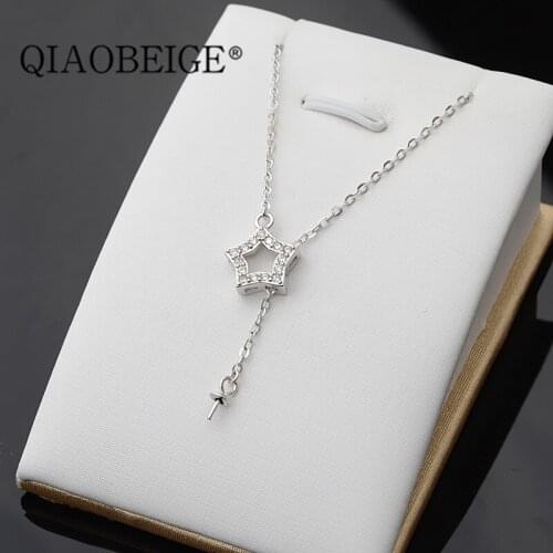 QIAOBEIGE DIY Jewelry making dangle tassel chain argent silver 925 pearl pendant necklace accessories femme lady