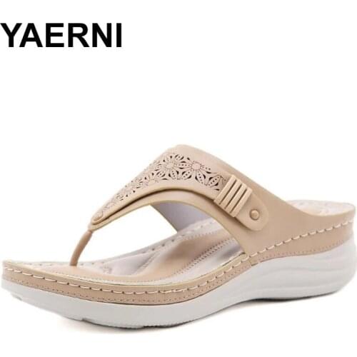 YAERNI Summer Slippers Women Casual Comfortable Durable Flip Flops Beach Sandals Female Wedge Shoes Fashion Lady Room Slippers