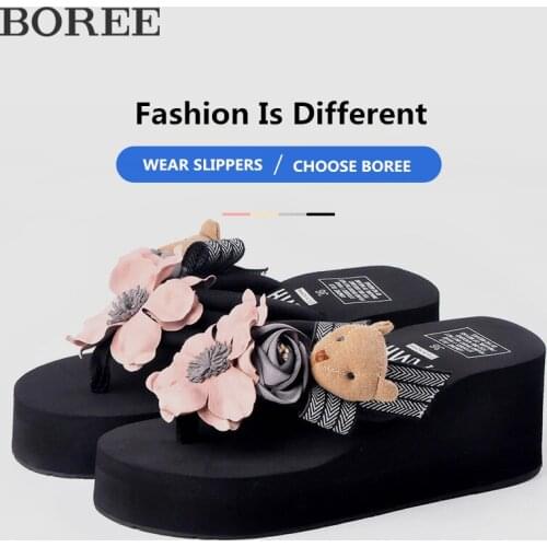 Ladies Flip Flops Fashion Flowers Wedges Shoes For Women High Heels EVA Comfort Platform Shoes Doll Cute Slippers Large Size 42