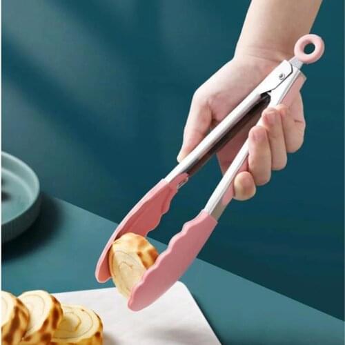 9 Inch Food Tongs Clip Silicone BBQ Tongs Salad Tong Non-Stick Barbecue Clip Clamp Stainless Steel Tools Gadgets