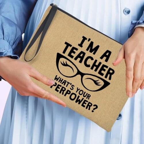 I'm A Teacher Whats Your Superpower Purse Shopping Coin Key Storage Wallet Tote Bags Travel Cosmetic Case Pencil Bag Best Gifts