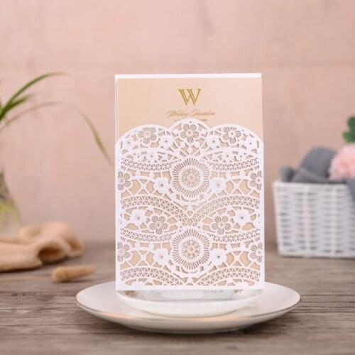 1pcs White Sample Laser Cut Wedding Invitations Card Lace Flora Elegant Invites Cards Customize Marriage Wedding Party Supplies