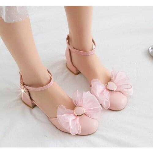 YQBTDL Pumps Female Summer 2021 New Chunky Low-heeled Butterfly-knot Bow Sweet Buckle-knot Causal Womens Shoes Big Size 34-43