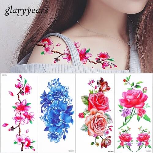 Glaryyears 5 Pieces/lot Lifelike Cherry Flower Tattoo Colored Drawing Temporary Waterproof Body Clavicle Arm Art Tattoo Stickers