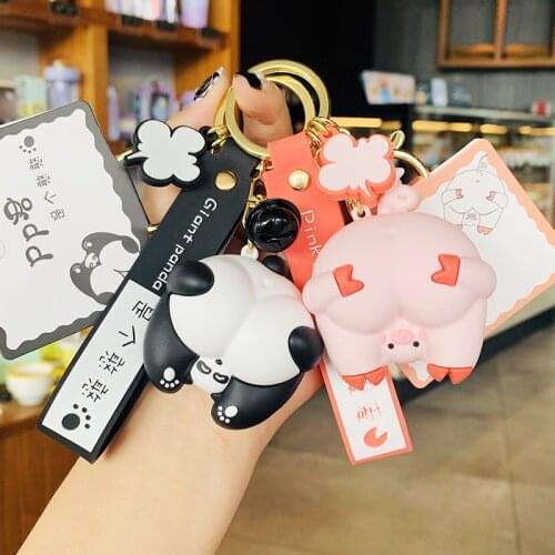 Cartoon Frech Bulldog Funny Pet Anime Keychain For Women Rubber Trinkle Key Ring Chains Car Bag Charm For Girl Boy Gift D885