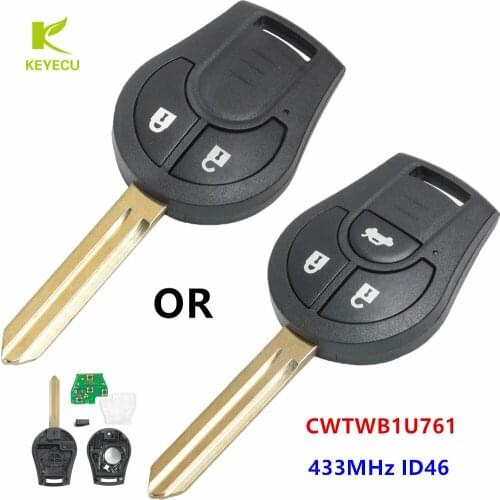 KEYECU Replacement Uncut Remote Key Fob 2/3 Button 433MHz ID46 for Nissan Micra K14 2010 2011 2012 2013 2014 CWTWB1U761