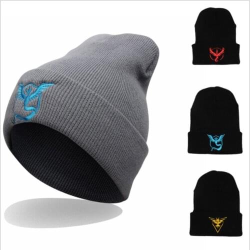 Womens Winter Unisex Pokemon go Embroidery Hip Hop Adjustable Knitted Beanies Caps Hip Hop Knit Hat Skullies Bonnets for lady