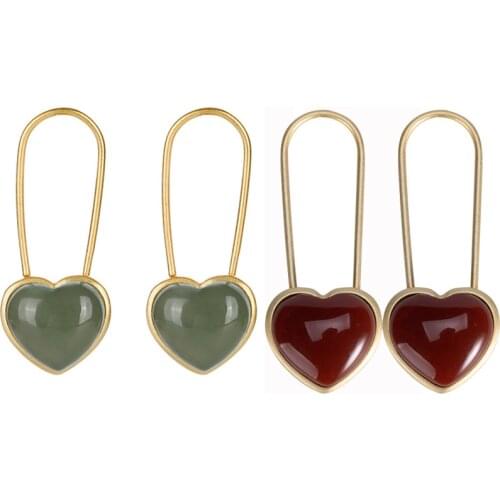 2020 New Design LOVE U LOVE U Heart Pins Earrings for Women Agate Hear-shape Gemstones Jewelry 925 Silver Earrings Birthday Gift