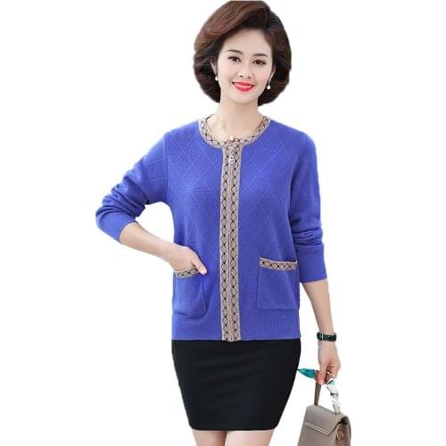 Middle-aged Women Knitted Sweater Cardigan Coat New Spring Autumn Jacket Plus Size 5XL Long Sleeve Knit cardigan Female Tops R34