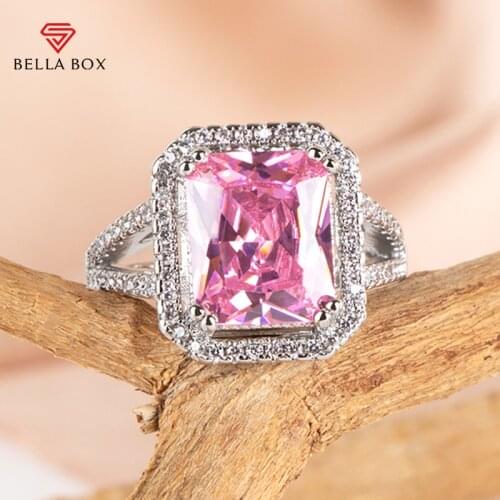 BELLA BOX Luxury 925 Sterling Silver Women Ring With 5A Zircon Pink Topaz Gemstone Silver Wedding Party Gift Female Jewelry