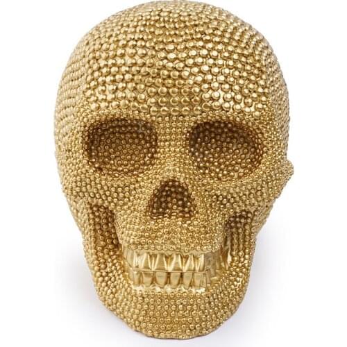 HeyMamba Gold Human Skull Statue Sculpture Resin Modern Home Halloween Decoration Gift