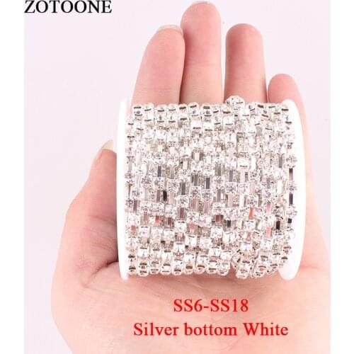 ZOTOONE SS6-SS18 10 Yard/Lot White Flatback Rhinestone Chain Crystal Rhinestone Trimming Apparel Sewing Tool Strass Applique D