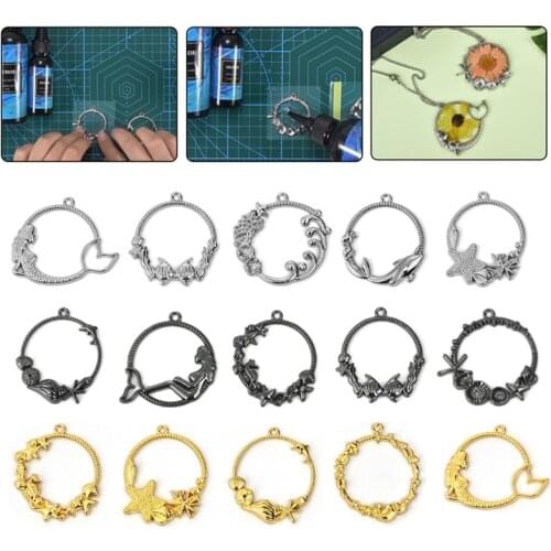 10pcs Open Bezel Blank Frame Ocean Pendants Setting Alloy Round Pendants Charm For Necklace Keychain DIY Resin Jewelry Making