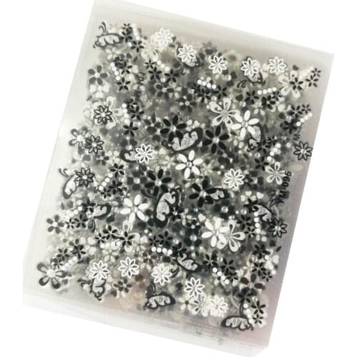 30 PCS/Lot DIY Charm Design White/Black Flowers 3D Nail Stickers Decals Nail Art Decorations Adhesive-self Sticker (5.5*6.5cm)
