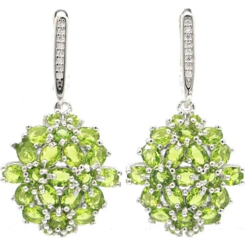 30x12mm Gorgeous Created Green Peridot Paris Blue Topaz CZ For Womans Daily Wear Silver Earrings