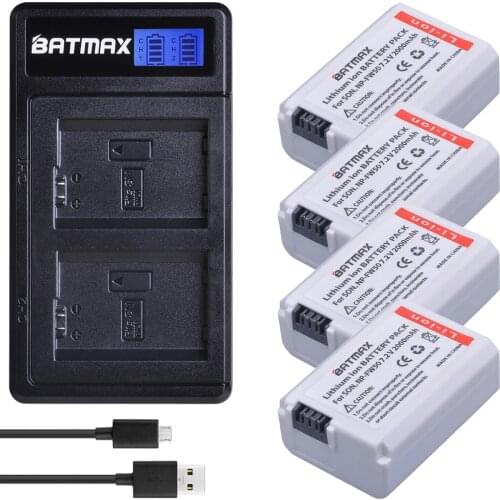 4pcs NP-FW50 NPFW50 White Battery+LCD USB Dual Charger for Sony A6000 a6400 a5100 a35 A55 a7s II alpha 55 alpha 7 A72 A7R Nex7